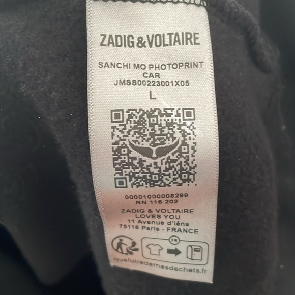 ZADIG & VOLTAIRE sanchi long sleeve hoodie size large brand new with tags - Picture 6 of 6